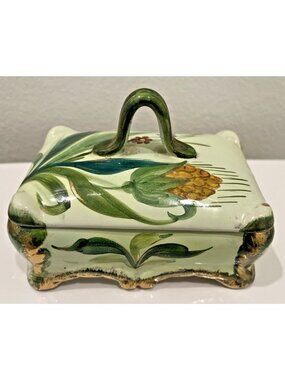 Vtg Italian Hand Painted Footed Porcelain Trinket Vanity Box Numbered Victorian